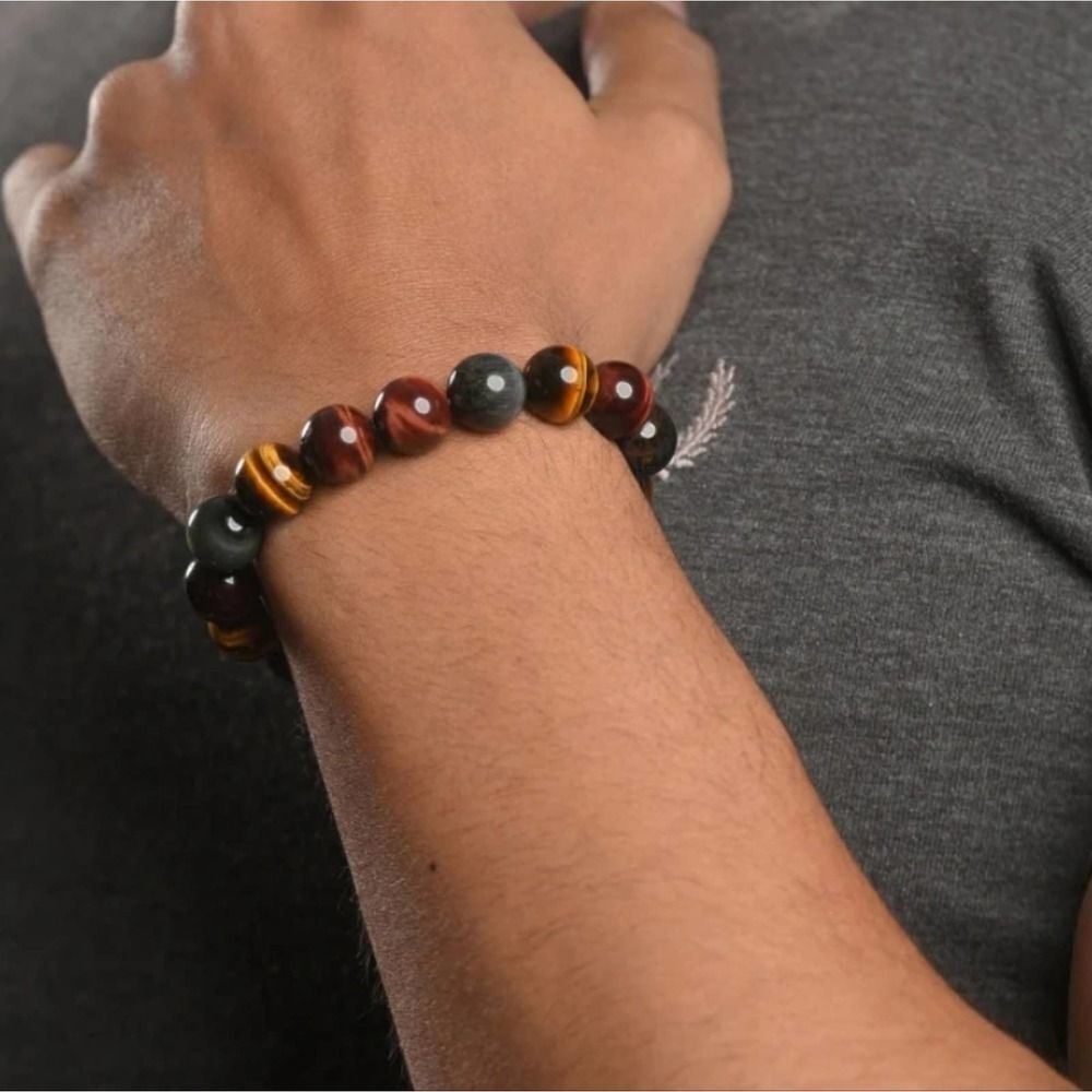 Natural Tiger Eye Stone Round Beads Volcanic Lava Bracelet (1 Pc ) - Picture 3 of 11